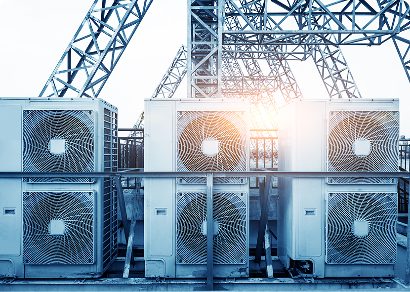 Rooftop HVAC units with metal framework